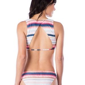 NWT Lucky Brand Keyhole Back striped Bikini Top size extra small XS